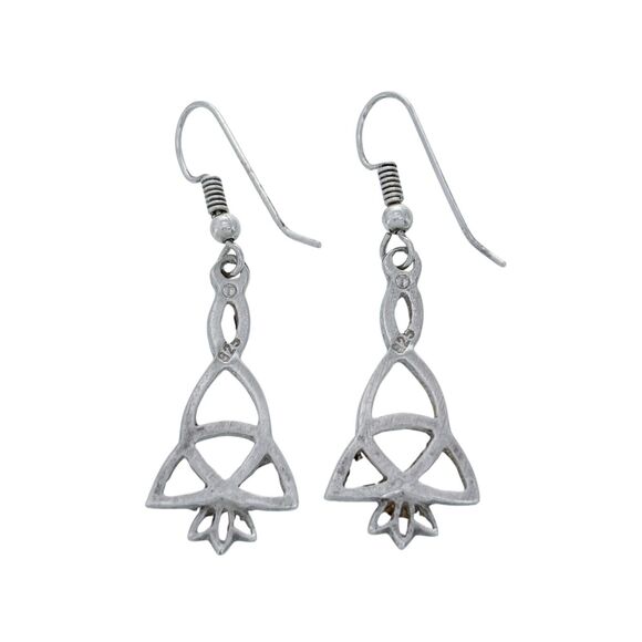 Vintage T Sterling Silver 925 Celtic Knot Dangle Earrings - Picture 2 of 5